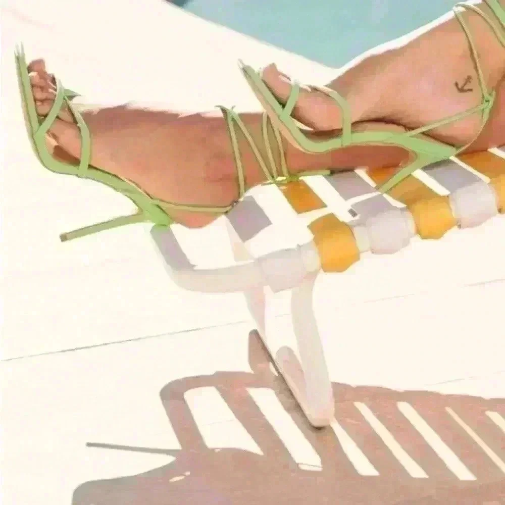 Simonee Lime Green Lace-Up High Heel Sandals new without tag